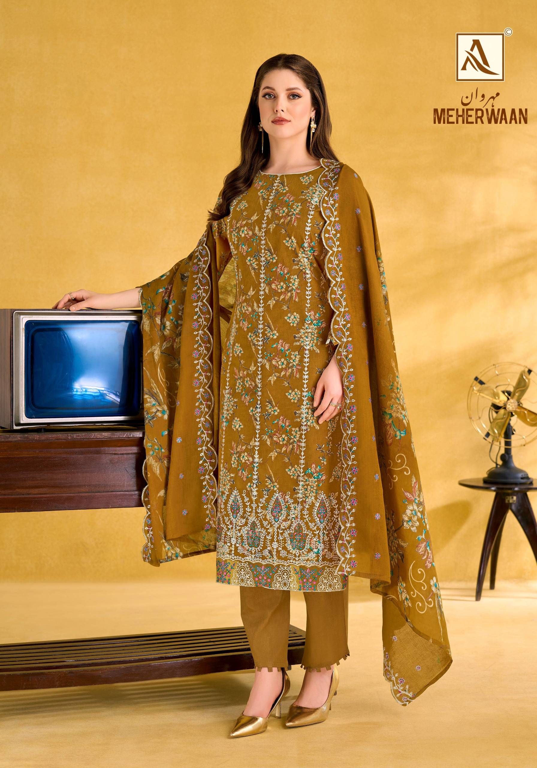 MEHERWAAN BY Alok Suit 3022-1121-001 TO 3022-1121-006 SERIES Pakistani Stylish Embroidered Pure Cambric Cotton Dresses At Wholesale Price